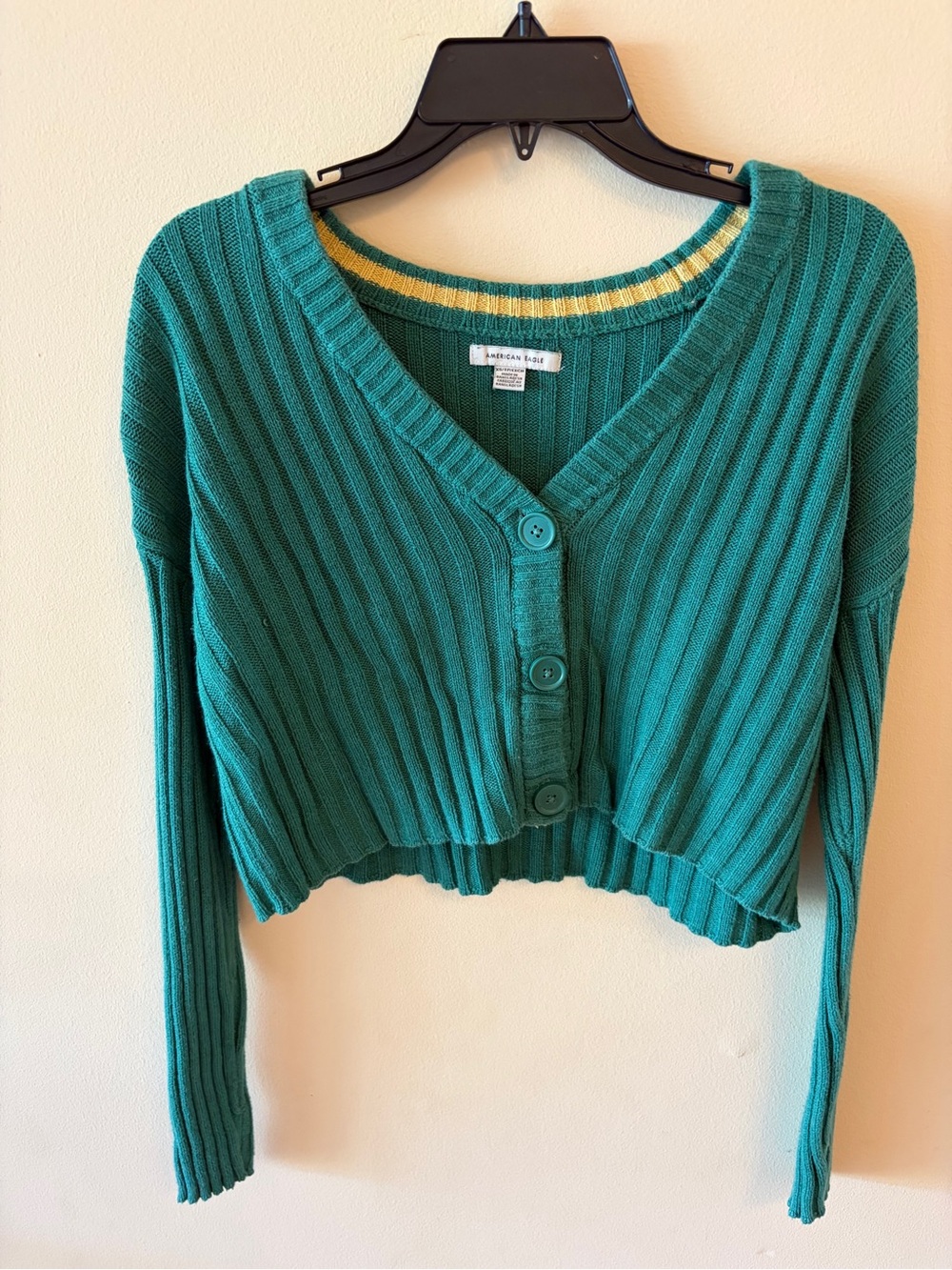 Green American Eagle Cropped Button-Down Sweater Size XS